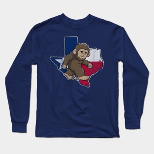 Texas Bigfoot Sasquatch Squatch Texan Map Flag Long Sleeve T-Shirt